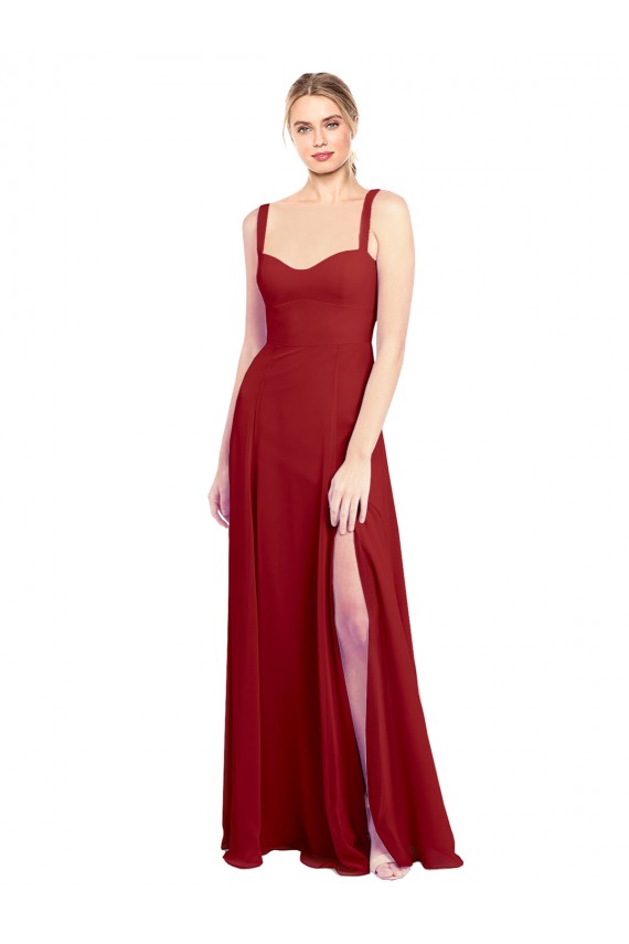 Magasins de Rouge Trapèze Mousseline Longue Robes demoiselle d'honneur