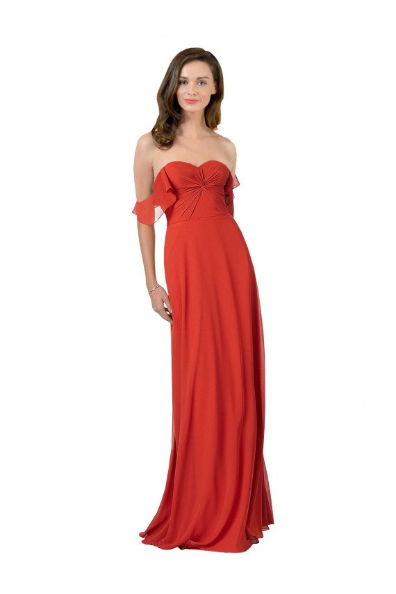 Magasins de Rouge Trapèze Sans bretelle Mousseline Longue Robes demoiselle d'honneur