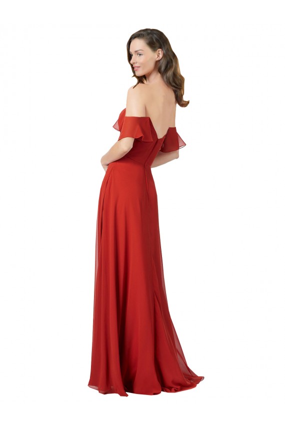 Magasins de Rouge Trapèze Sans bretelle Mousseline Longue Robes demoiselle d'honneur