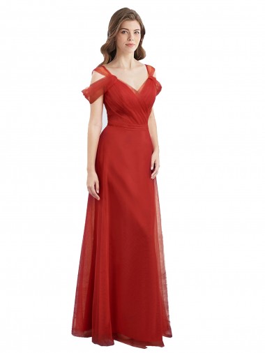 Magasins de Rouge Trapèze Tulle Longue Robes demoiselle d'honneur