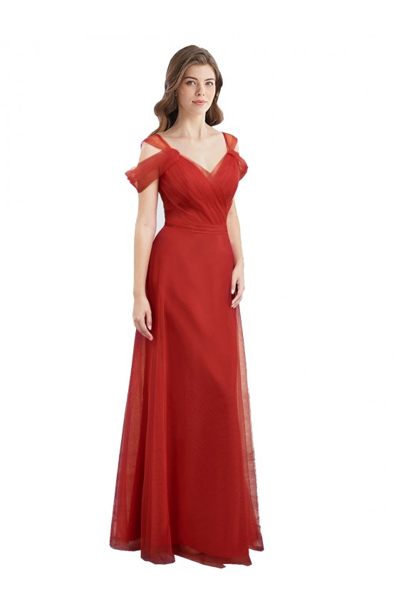 Magasins de Rouge Trapèze Tulle Longue Robes demoiselle d'honneur