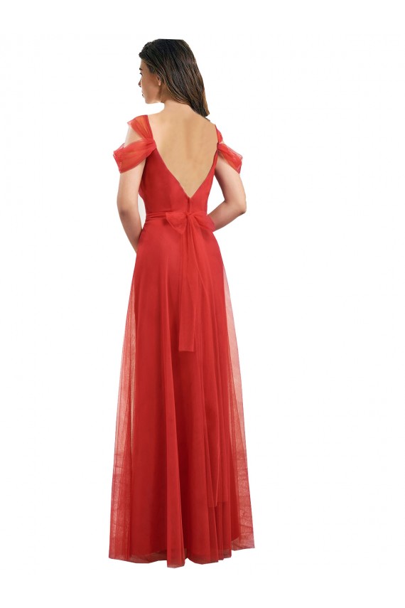 Magasins de Rouge Trapèze Tulle Longue Robes demoiselle d'honneur