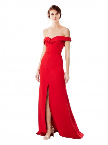 Magasins de Rouge Trapèze Épaule Dénudée Crêpe Stretch Longue Formelles Robes demoiselle d'honneur / Robes de soirée / Robes de bal