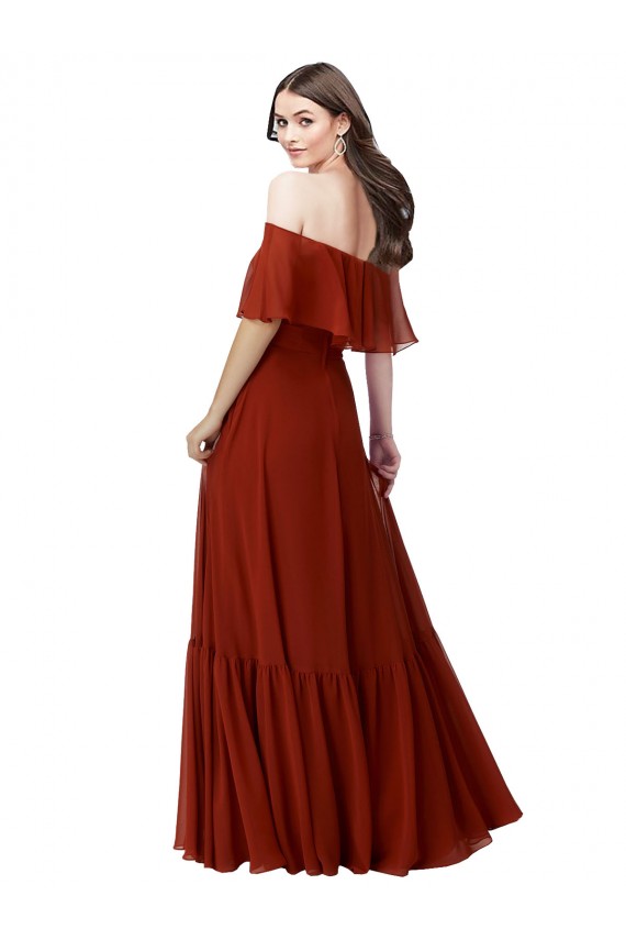 Magasins de Rouge Trapèze Épaule Dénudée Mousseline Longue Robes demoiselle d'honneur