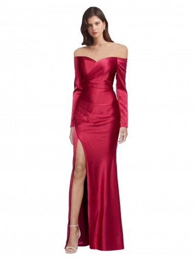 Magasins de Rouge foncé Fourreau Satiné Stretch Longue Formelles Robes demoiselle d'honneur / Robes de soirée / Robes de bal