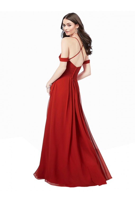 Magasins de Rouge foncé Trapèze Col V Mousseline Longue Robes demoiselle d'honneur