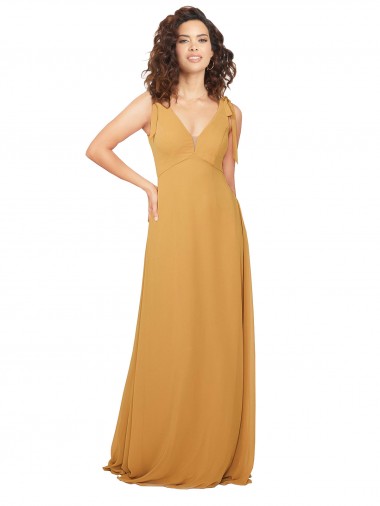 Magasins de Safran Trapèze Col V Mousseline Longue Robes demoiselle d'honneur