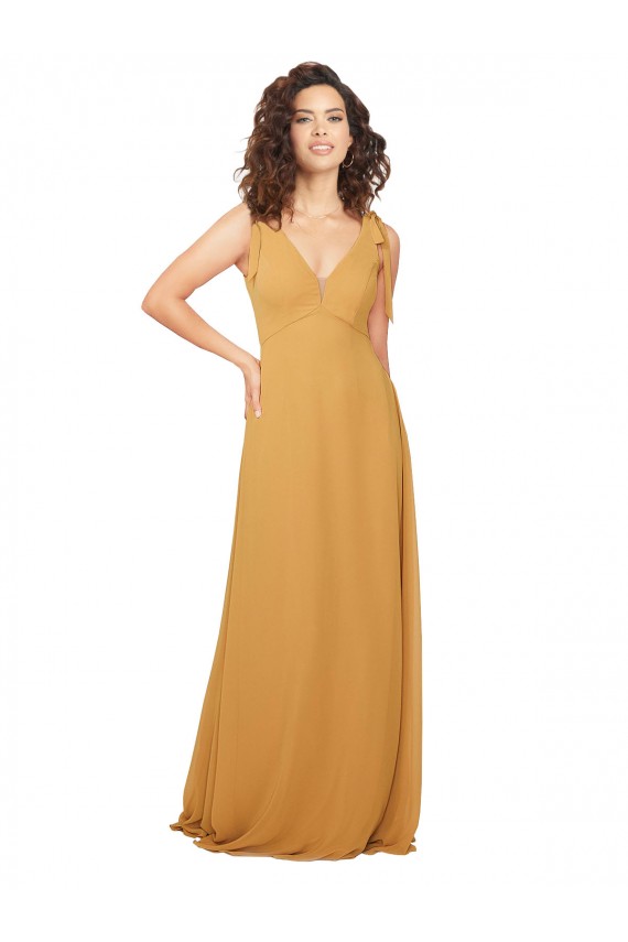 Magasins de Safran Trapèze Col V Mousseline Longue Robes demoiselle d'honneur