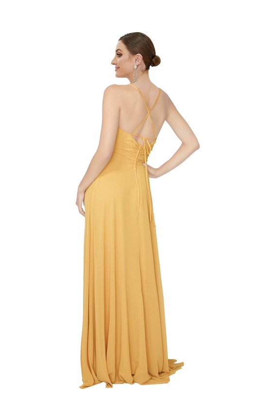 Magasins de Safran Trapèze Col V Mousseline Longue Robes demoiselle d'honneur