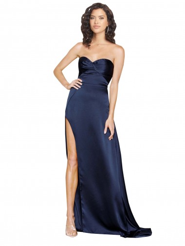 Magasins de Saphir Trapèze Col Haut Satiné Soyeux Longue Formelles Robes demoiselle d'honneur / Robes de soirée / Robes de bal