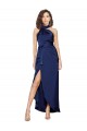 Magasins de Saphir Trapèze Licou Col Haut Satiné Soyeux Longue Asymétrique Formelles Robes demoiselle d'honneur / Robes de soirée / Robes de bal