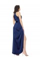 Magasins de Saphir Trapèze Licou Col Haut Satiné Soyeux Longue Asymétrique Formelles Robes demoiselle d'honneur / Robes de soirée / Robes de bal