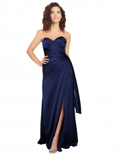 Magasins de Saphir Trapèze Sans bretelle Satiné Soyeux Longue Formelles Robes demoiselle d'honneur / Robes de soirée / Robes de bal