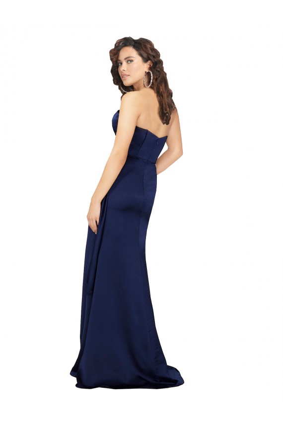 Magasins de Saphir Trapèze Sans bretelle Satiné Soyeux Longue Formelles Robes demoiselle d'honneur / Robes de soirée / Robes de bal