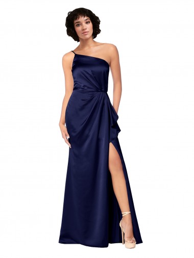 Magasins de Saphir Trapèze Satiné Soyeux Longue Formelles Robes demoiselle d'honneur / Robes de soirée / Robes de bal