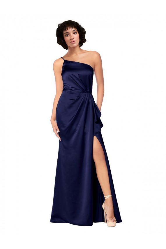 Magasins de Saphir Trapèze Satiné Soyeux Longue Formelles Robes demoiselle d'honneur / Robes de soirée / Robes de bal