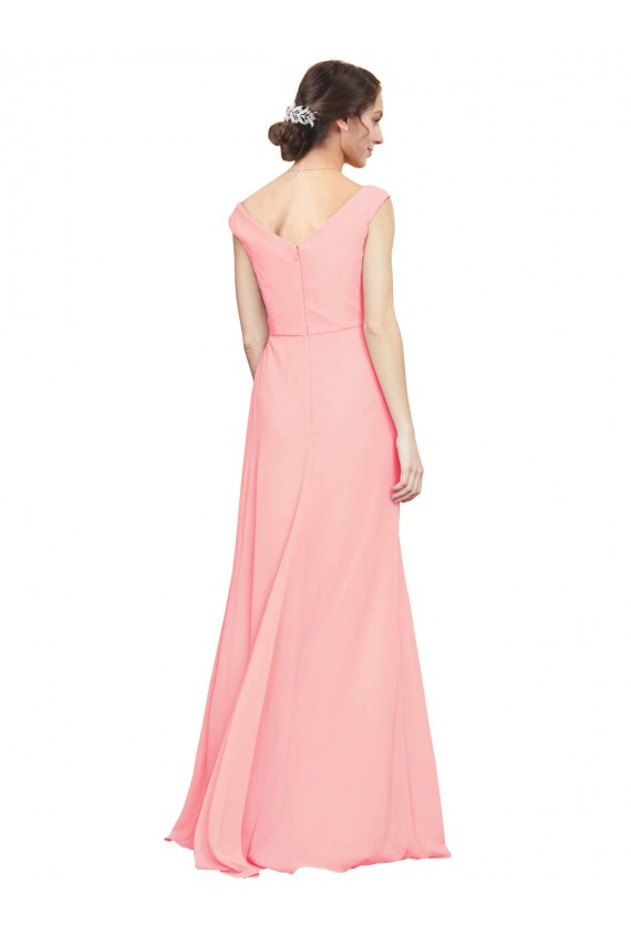 Magasins de Saumon Trapèze Col V Mousseline Longue Robes demoiselle d'honneur