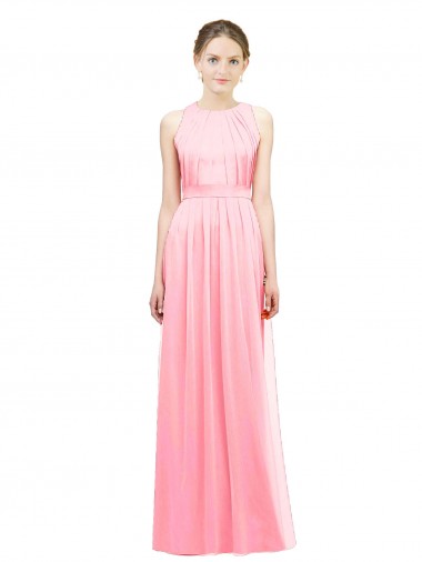 Magasins de Saumon Trapèze Licou Mousseline Longue Robes demoiselle d'honneur
