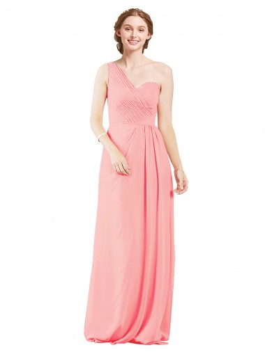Magasins de Saumon Trapèze Mousseline Longue Robes demoiselle d'honneur