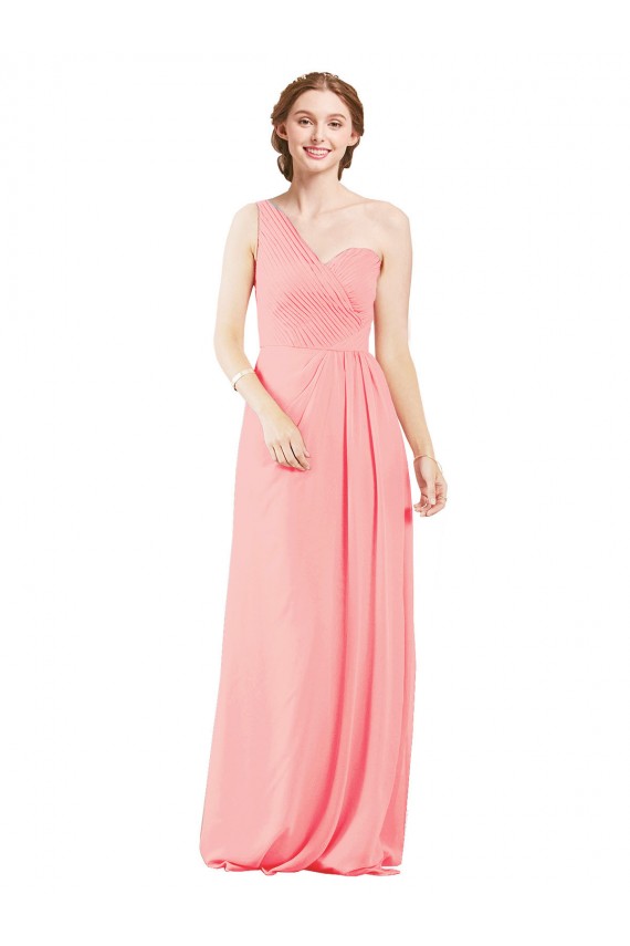 Magasins de Saumon Trapèze Mousseline Longue Robes demoiselle d'honneur