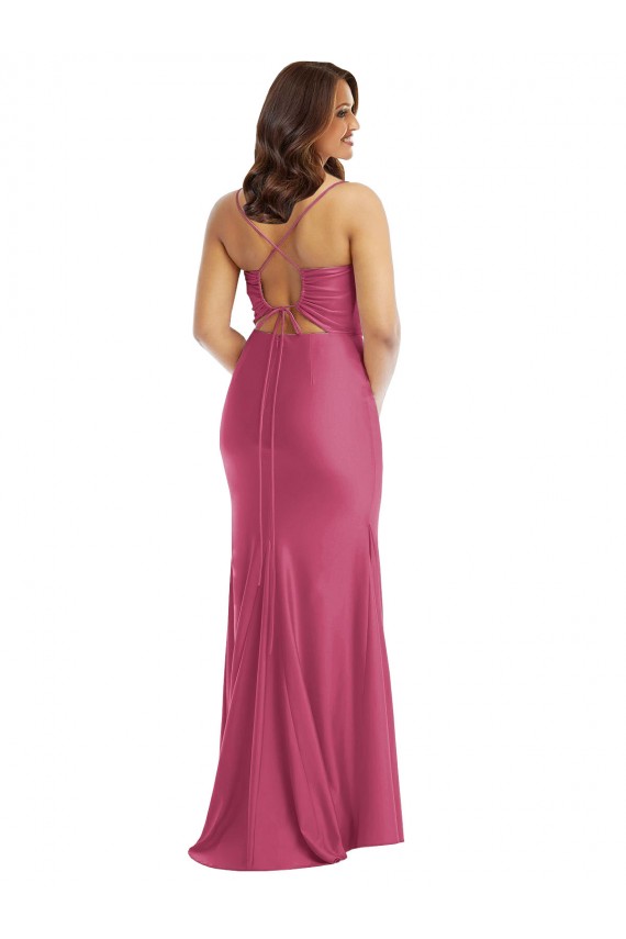 Magasins de Sirène Bretelles spaghetti Satiné Soyeux Longue Formelles Robes demoiselle d'honneur / Robes de soirée / Robes de bal