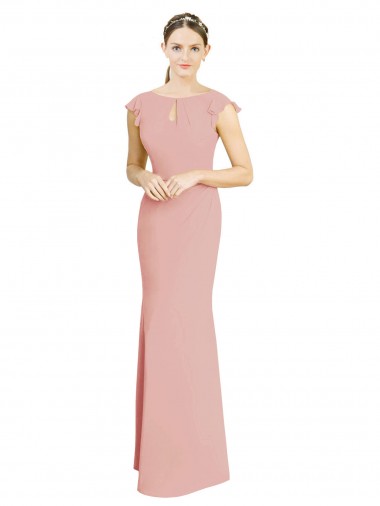 Magasins de Sirène Col Bateau Col Haut Mousseline Longue Robes demoiselle d'honneur