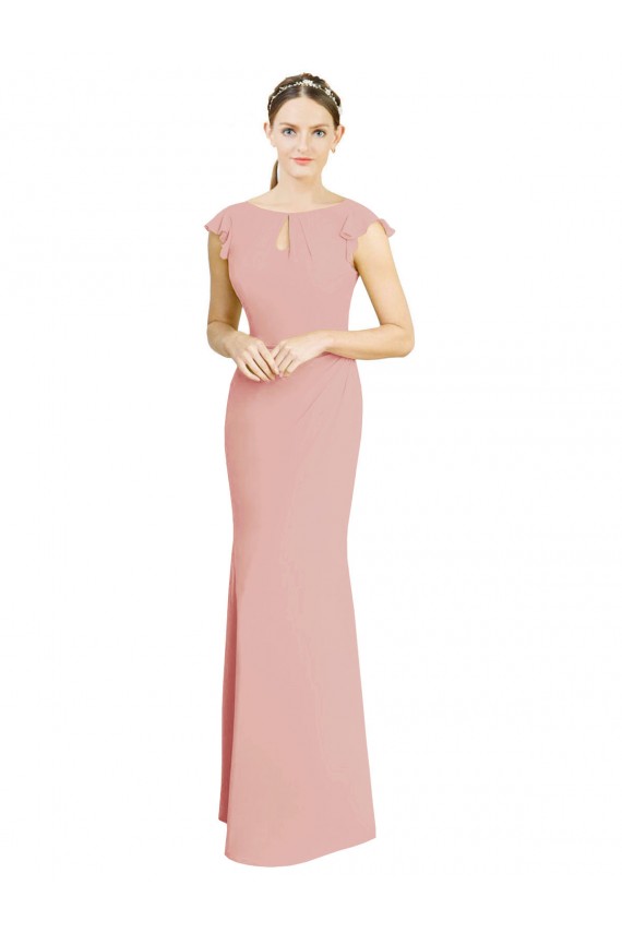 Magasins de Sirène Col Bateau Col Haut Mousseline Longue Robes demoiselle d'honneur