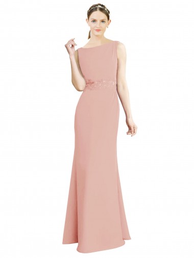 Magasins de Sirène Col Bateau Col Haut Mousseline Longue Robes demoiselle d'honneur