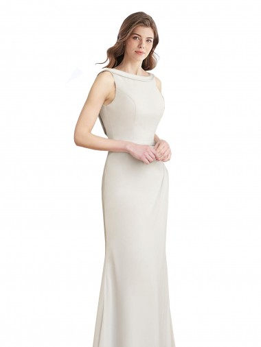 Magasins de Sirène Col Bateau Col Haut Mousseline Satiné Longue Robes demoiselle d'honneur