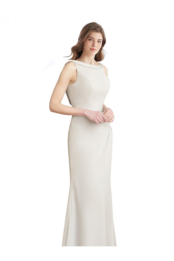 Magasins de Sirène Col Bateau Col Haut Mousseline Satiné Longue Robes demoiselle d'honneur