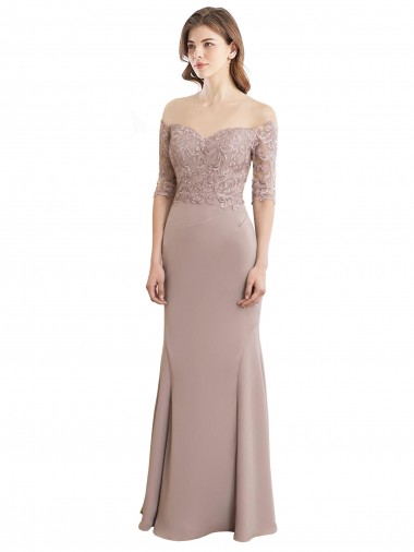Magasins de Sirène Col Haut Mousseline Dentelle Longue Robes demoiselle d'honneur