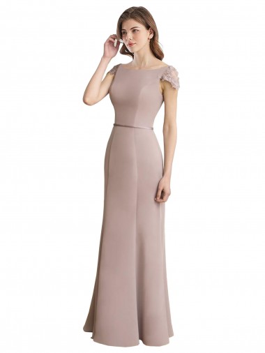 Magasins de Sirène Scoop Col Haut Mousseline Dentelle Longue Robes demoiselle d'honneur