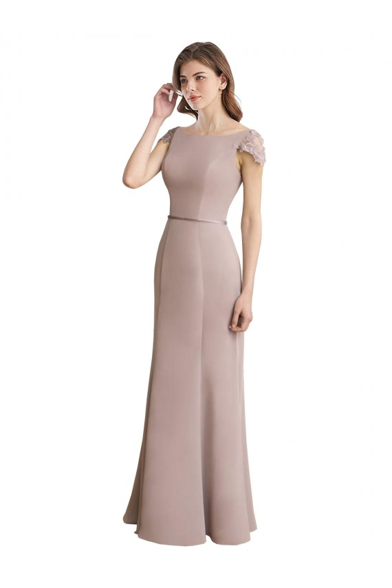 Magasins de Sirène Scoop Col Haut Mousseline Dentelle Longue Robes demoiselle d'honneur