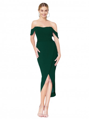 Magasins de Sirène Épaule Dénudée Col Haut Crêpe Stretch Courte Asymétrique Robes demoiselle d'honneur / Robes de soirée / Robes de cocktail