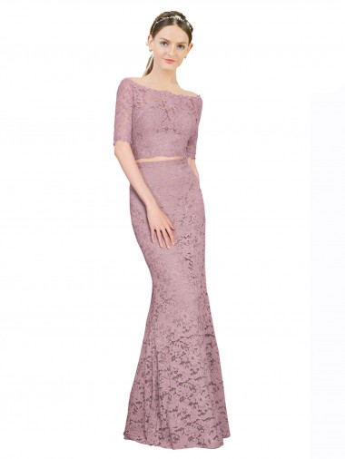 Magasins de Sirène Épaule Dénudée Dentelle Longue Robes demoiselle d'honneur / Robes de bal