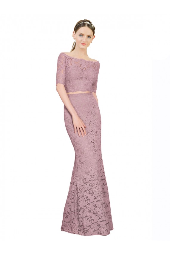 Magasins de Sirène Épaule Dénudée Dentelle Longue Robes demoiselle d'honneur / Robes de bal