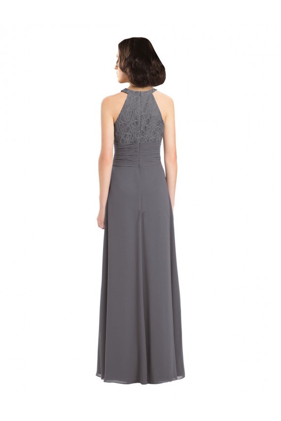 Magasins de Stormy Silver Trapèze Licou Mousseline Dentelle Longue Robes demoiselle d'honneur