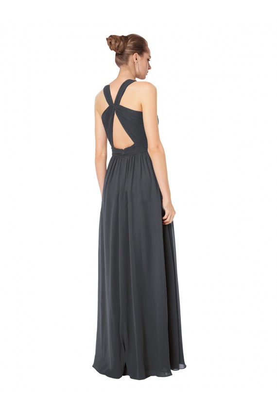 Magasins de Stormy Silver Trapèze Licou Mousseline Longue Robes demoiselle d'honneur