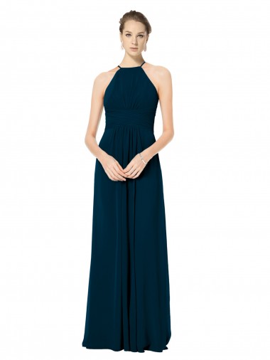 Magasins de Trapèze Bretelles spaghetti Mousseline Longue Robes demoiselle d'honneur