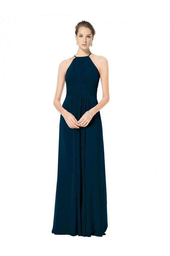 Magasins de Trapèze Bretelles spaghetti Mousseline Longue Robes demoiselle d'honneur