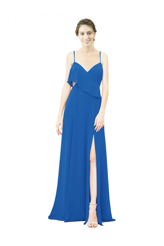 Magasins de Trapèze Bretelles spaghetti Mousseline Longue Robes demoiselle d'honneur