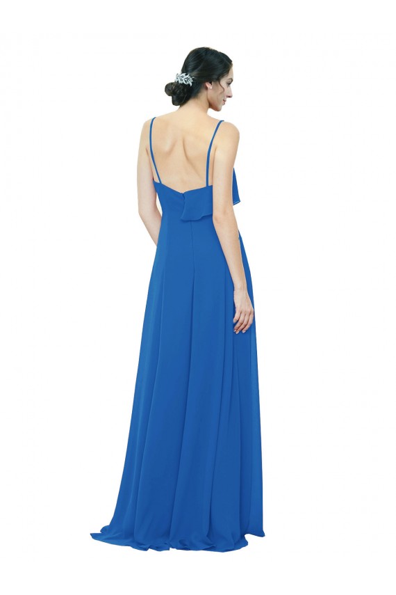 Magasins de Trapèze Bretelles spaghetti Mousseline Longue Robes demoiselle d'honneur