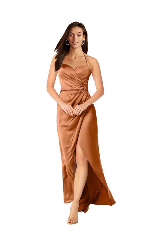 Magasins de Trapèze Bretelles spaghetti Satiné Soyeux Longue Asymétrique Formelles Robes demoiselle d'honneur / Robes de soirée / Robes de bal