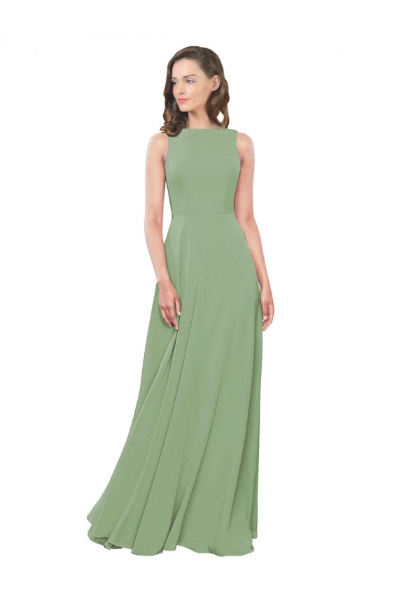 Magasins de Trapèze Col Carré Col Haut Mousseline Longue Robes demoiselle d'honneur