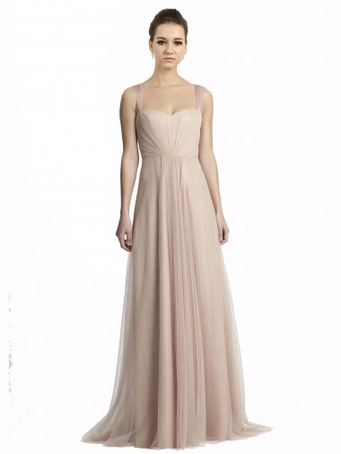 Magasins de Trapèze Col Carré Tulle Longue Robes demoiselle d'honneur