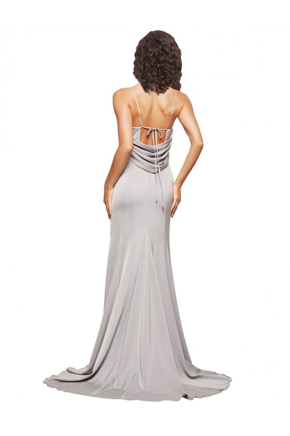 Magasins de Trapèze Col Haut Balayage train Satiné Stretch Longue Formelles Robes demoiselle d'honneur / Robes de soirée / Robes de bal