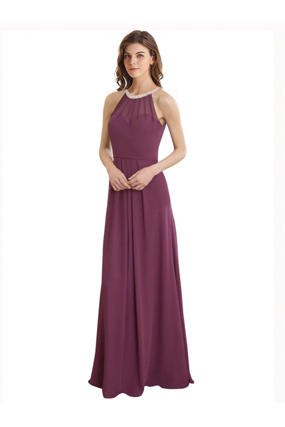 Magasins de Trapèze Col Haut Mousseline Longue Robes demoiselle d'honneur