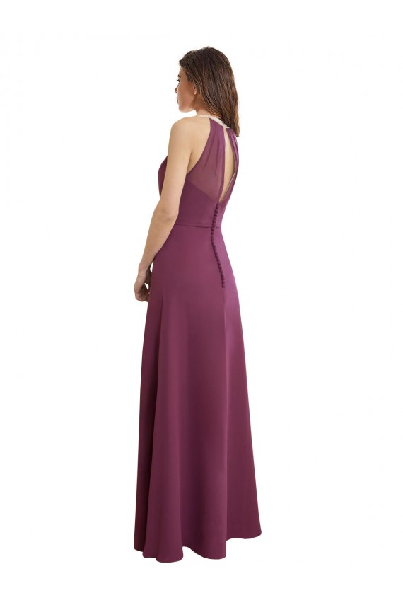 Magasins de Trapèze Col Haut Mousseline Longue Robes demoiselle d'honneur