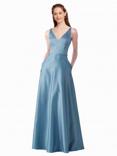 Magasins de Trapèze Col Haut Satiné Longue Robes demoiselle d'honneur / Robes de bal