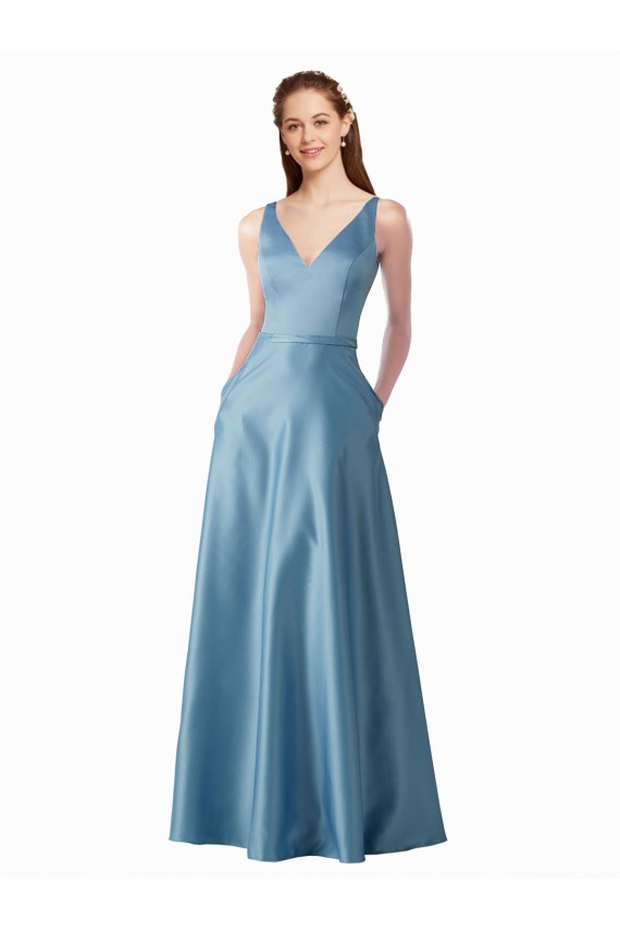 Magasins de Trapèze Col Haut Satiné Longue Robes demoiselle d'honneur / Robes de bal